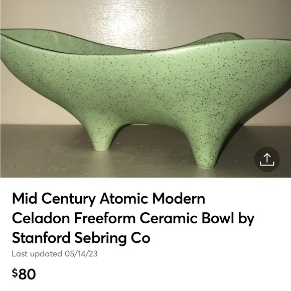 Mid Century Atomic Modern Celadon Freeform Ceramic Bowl by Stanford Sebring Co - Picture 4 of 4